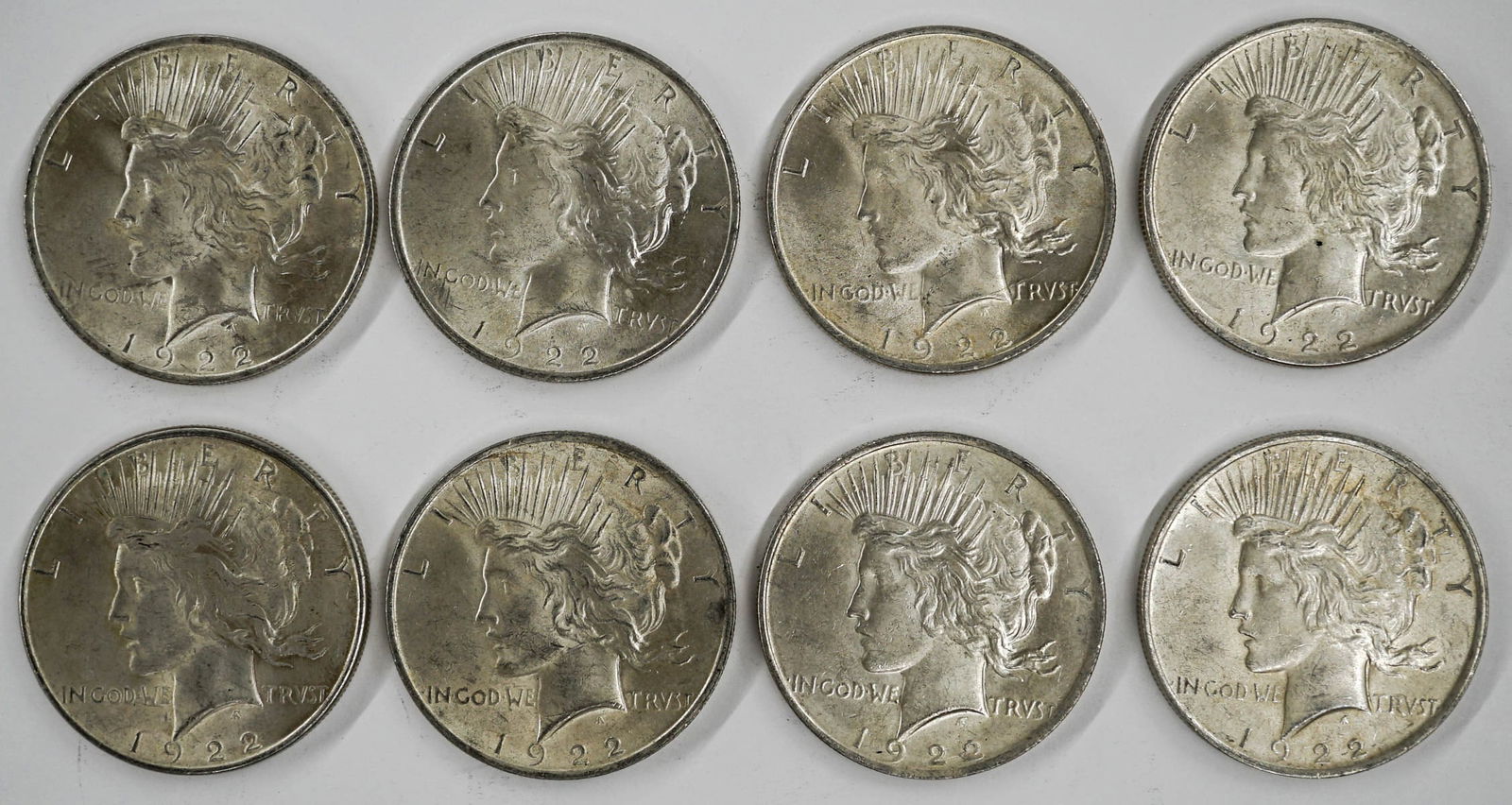 (8) U.S. Peace Silver Dollars (1 of 2)