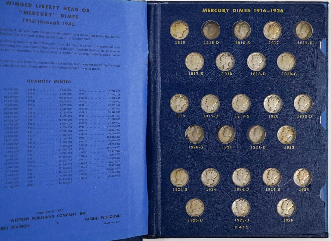 (69) Mercury Silver Dimes in Whitman Album (1 of 4)