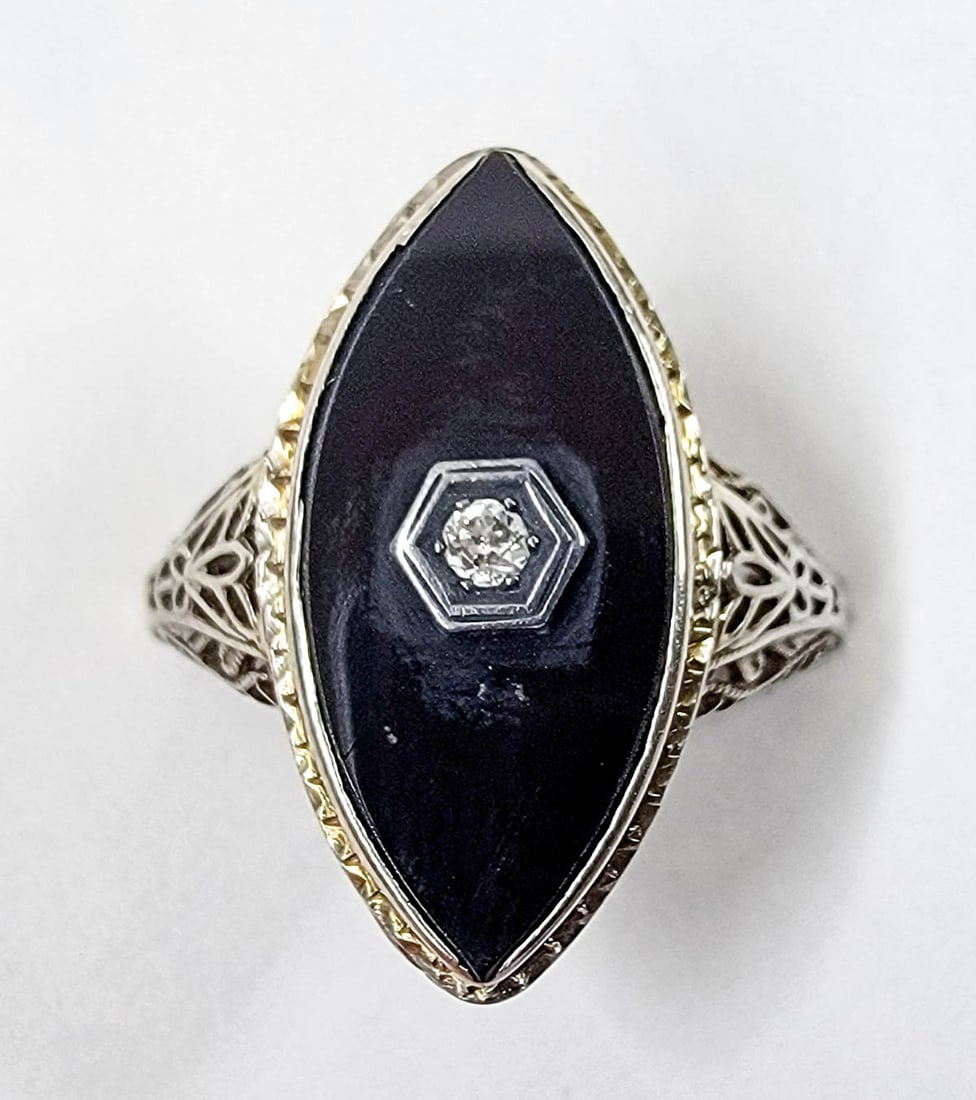 Art Deco 18k White Gold Ring with Diamond (1 of 5)