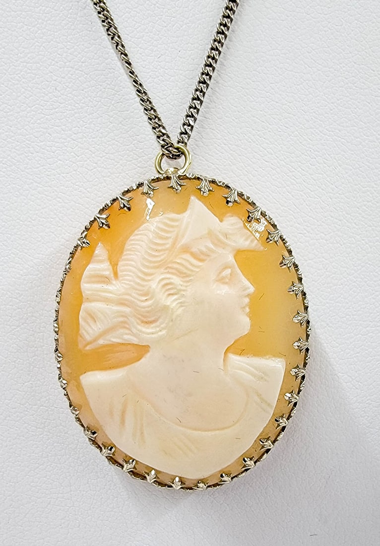Victorian 14k White Gold Cameo Pendant/Brooch (1 of 3)