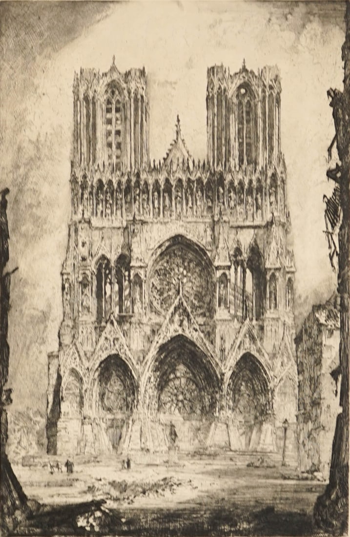 Louis Orr Etching Reims Cahedral Facade (1 of 3)