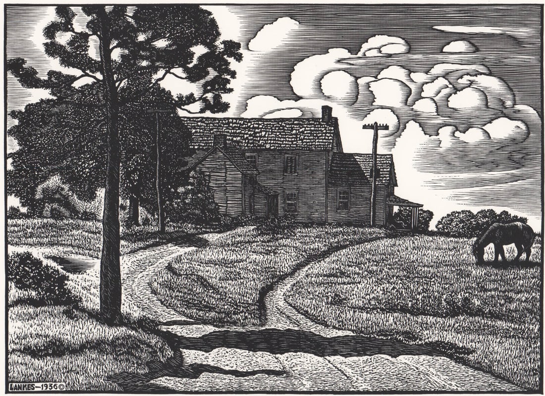 J. J. Lankes Woodcut [AAA, Farming Scene] (1 of 4)