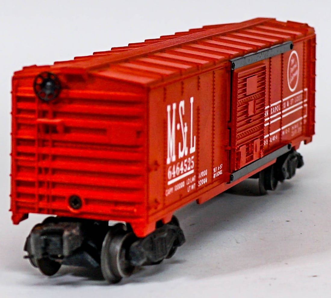 Lionel M & St L 6464525 Box Car (1957): Lionel M & St L 6464525 Box Car. These trains are from a private collection and are untested. If lot is absent of a condition report one may be requested via email. Condition report is provided as an 