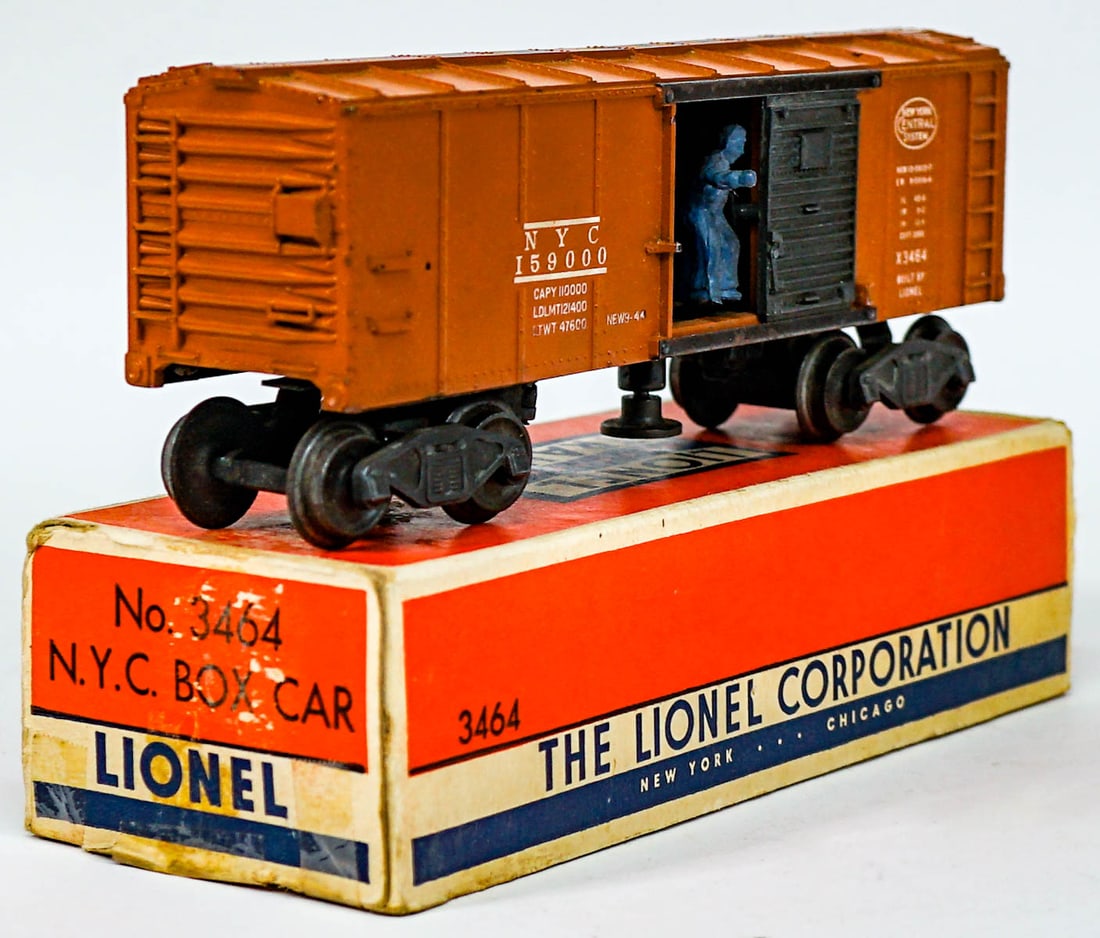 Lionel New York Central Box Car 3464 with Box: Lionel New York Central Box Car 3464 with Box. These trains are from a private collection and are untested. If lot is absent of a condition report one may be requested via email. Condition report is p