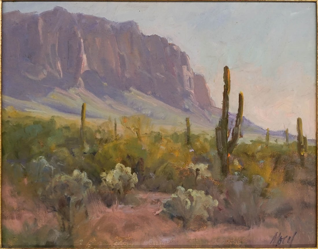 J Chris Morel Signed Oil Painting: J Chris Morel (New Mexico)Signed Oil Painting. Measures 11 x 14 inches image size and 16 x 19 inches framed. Gallery framed. Excellent condition. If lot is absent of a condition report one may be requ