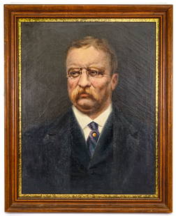 Theodore Roosevelt Original-Xanthus Russell Smith: Theodore Roosevelt Portrait; Original Oil on Canvas by Xanthus Russell Smith (Pennsylvania, 1839-1929). Signed verso. Measures 18 x 14 inches image size and 21 x 17 inches framed. Professionally