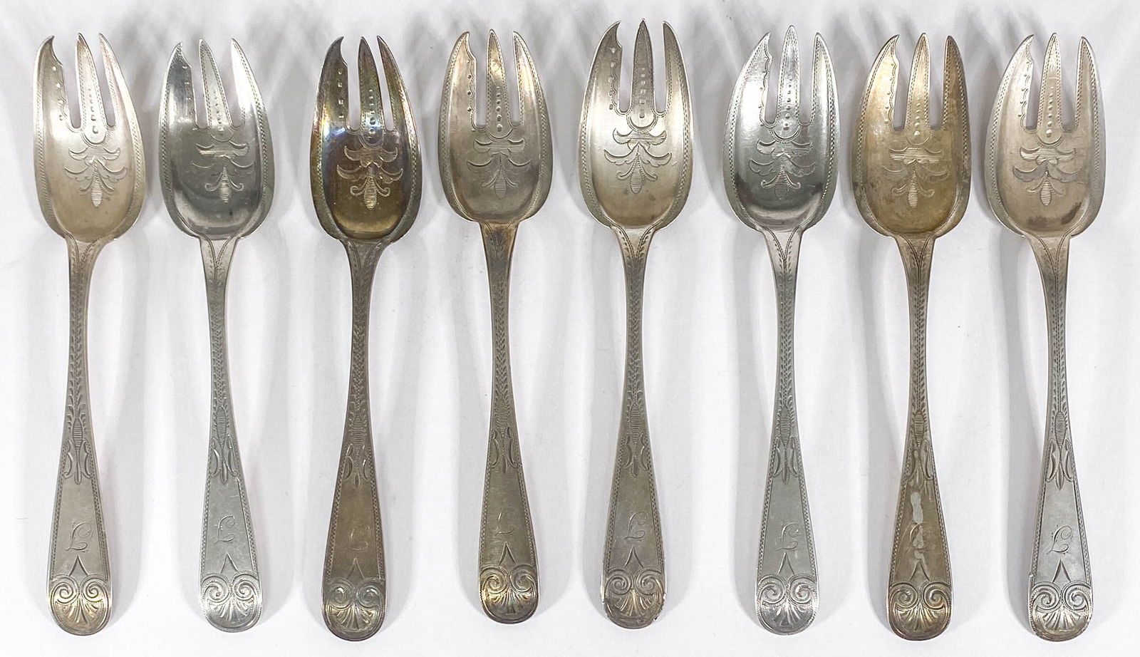Peter L. Krider (8) 3-Tine Coin Silver Forks 188g (1 of 4)