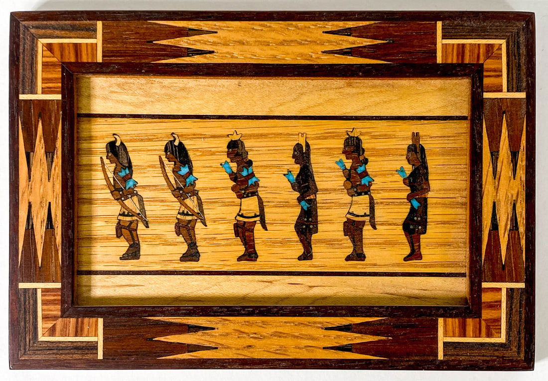 Stanton Lance Laguna/Yaqui Wood Inlay: Stanton Lance Laguna/Yaqui Wood Inlay. Measures 4.25 x 6.25 inches. No damage. If lot is absent of a condition report one may be requested via email. Condition report is provided as an opinion only an