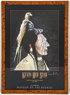 Kevin Red Star Signed Exhibit Poster (1995): Kevin Red Star Signed Exhibit Poster (1995). Measures 29 x 20 inches sheet size. Signed lower right by artist with metallic marker lower right. Professionally framed. Appears to be in excellent condit