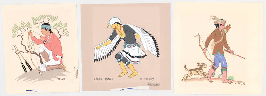 Harrison Begay (3) Silk Screen Reproductions: Three (3) Harrison Begay (Navajo, 1917-2012) silk screen prints measure 7 in. to 7.25 in. x 5.75 in. to 7 in. Unframed, loose and not mounted or glued down. If lot is absent of a condition report one