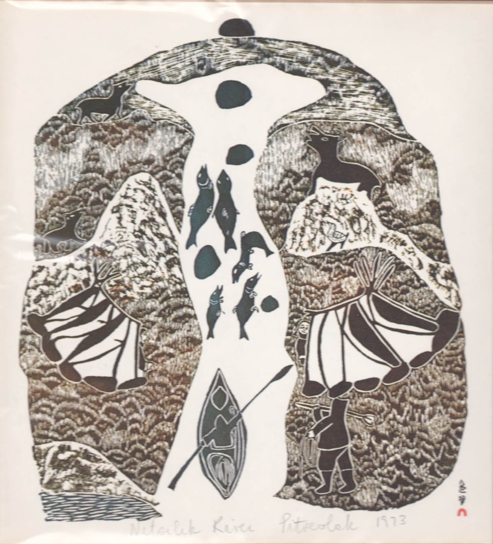 Pitseolak 'Netsilik River' Signed Print [Inuit] (1 of 4)