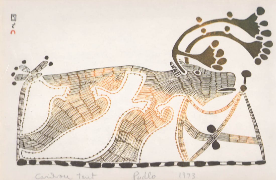 Pudlo Pudlat 'Caribou Tent' Signed Print [Inuit] (1 of 5)