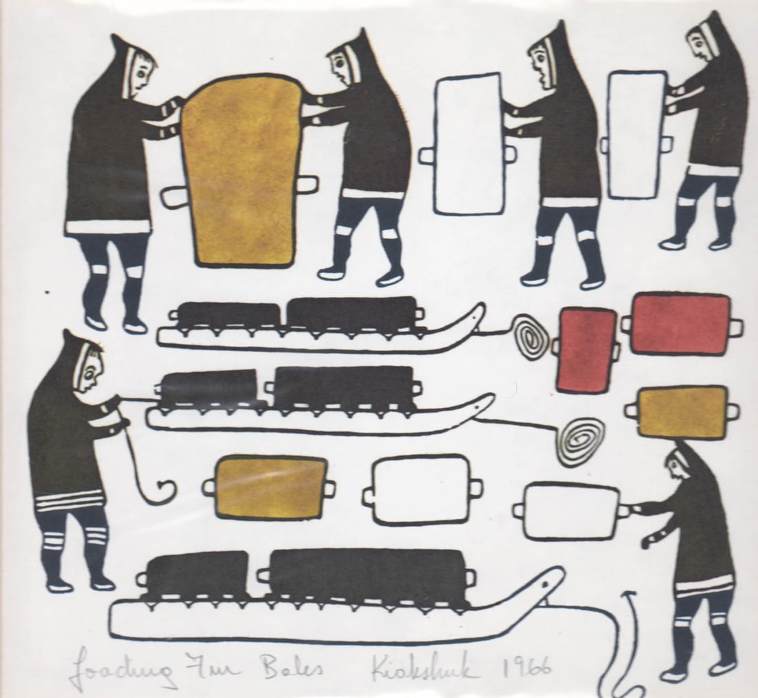 Kiakshuk 'Loading Fur Bales' Signed Print [Inuit] (1 of 4)