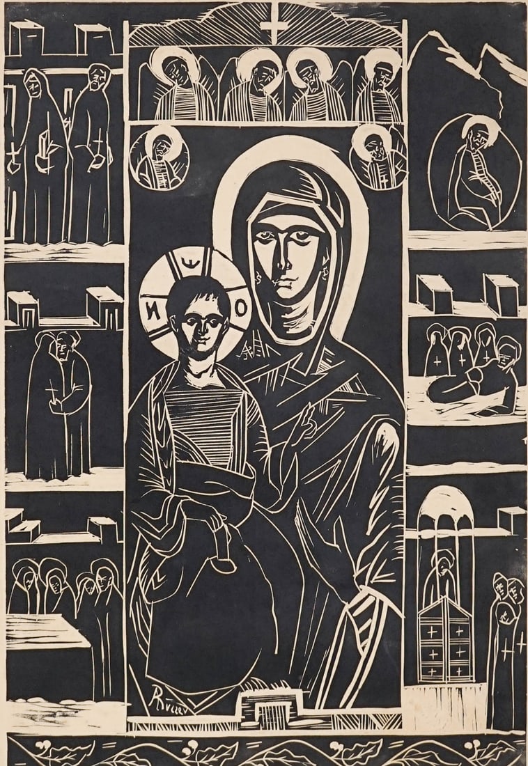 Anton Russev (New York, New York ) Linocut: Anton Russev (New York, New York ) Linocut, woodcut or other form of wood engraving. Measures 18.75 x 12.5 inches plate/image and 25.375 x 18.875 inches sheet size. Unframed, loose and not mounted or