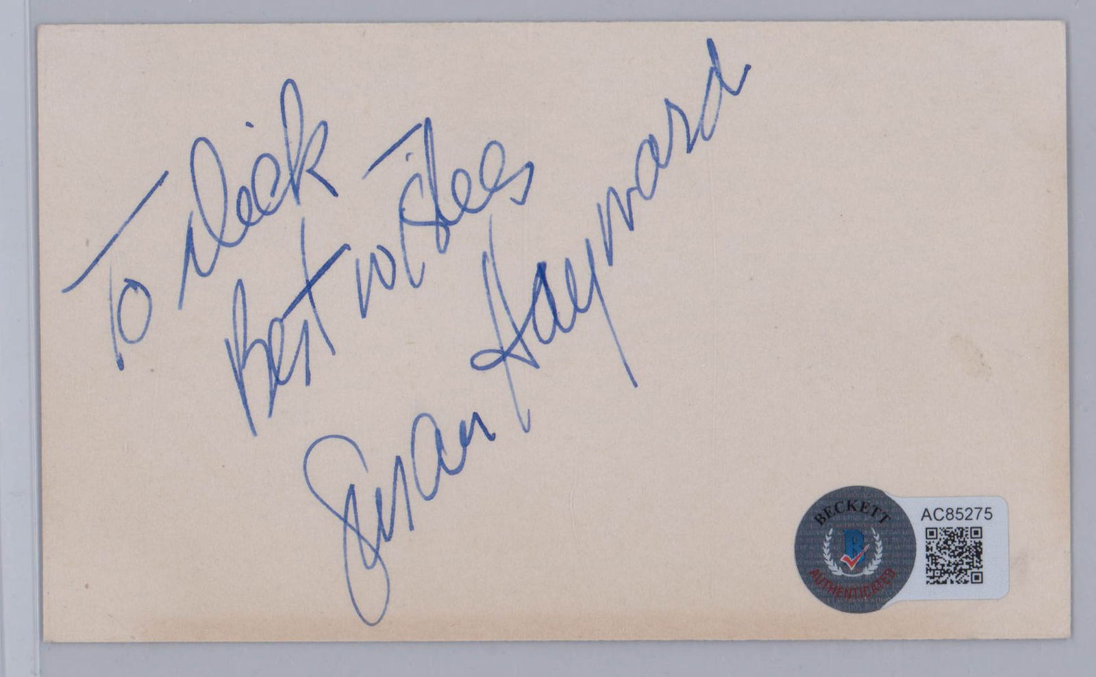 [Oscar] Susan Hayward Index Card SIGNED BAS LOA (1 of 3)