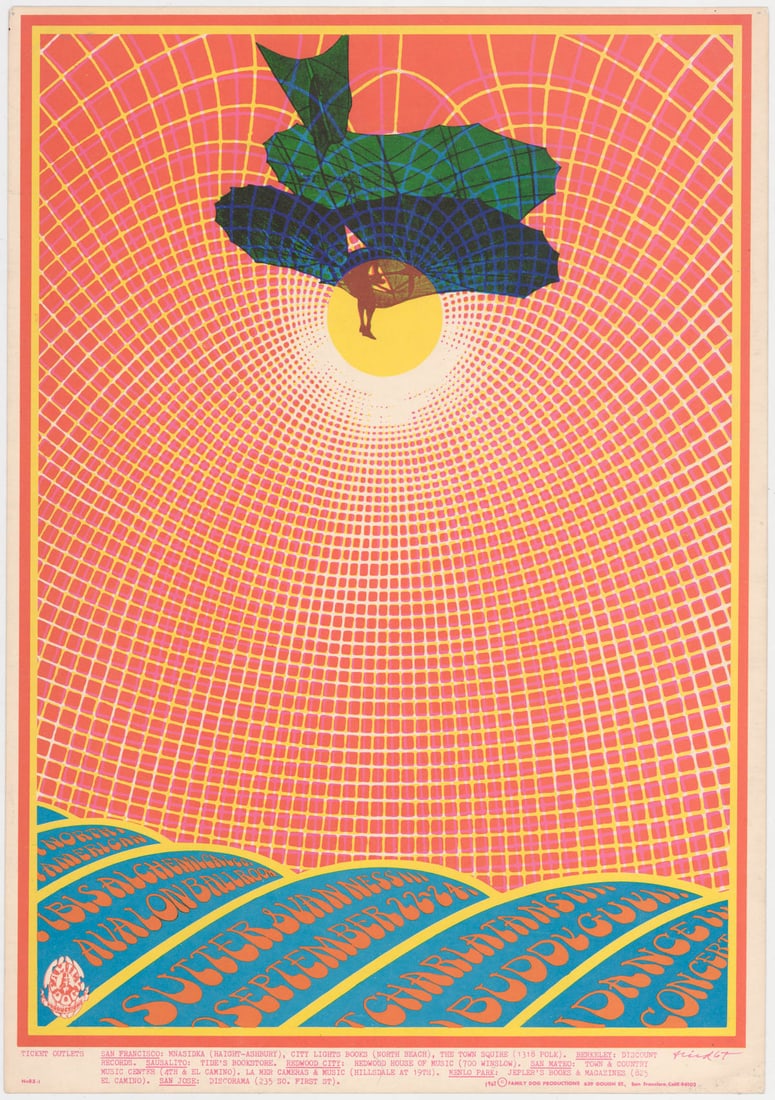 Avalon Ballroom 9/22-24/67 Family Dog No. 83-1: This original poster was printed on uncoated index stock and measures approximately 14 x 20 inches. VG/VG+ with pinholes at corners. Guaranteed authentic. This original poster is not a facsimile or bo