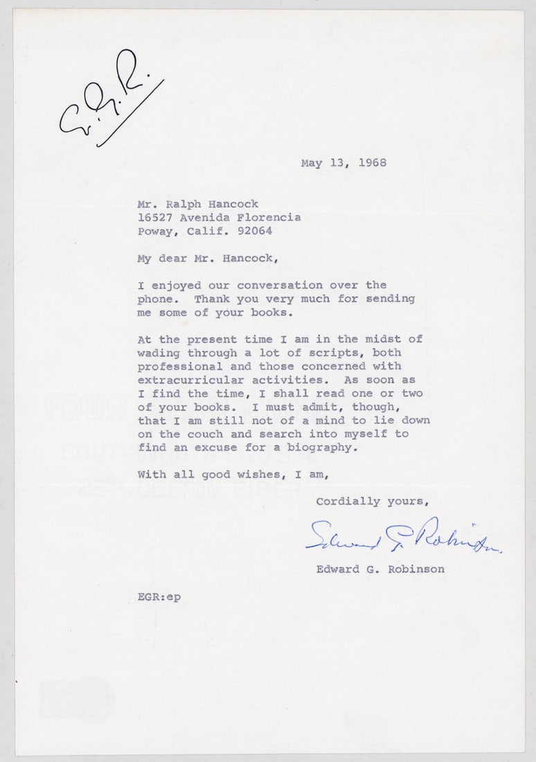 Edward G. Robinson Typed Letter SIGNED BAS COA (1 of 2)