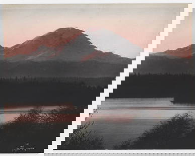 Asahel Curtis Hand Tinted Photo [Mt Rainier]: Asahel Curtis Hand Tinted Photo [Mt. Rainier]. Measures 8 x 9.875 inches. Excellent condition. Unframed, loose and not glued or mounted. If lot is absent of a condition report one may be requested