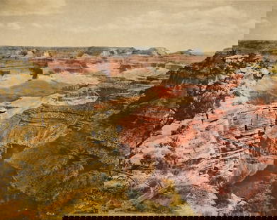 Grand Canyon Colored Photo by Kolb Brothers: Grand Canyon Colored Photo by Kolb Brothers. Unframed, glued along top edge as issued. Measures 7.9375 x 10 inches image size and 11 x 13 inches sheet size. Excellent condition. If lot is absent of a