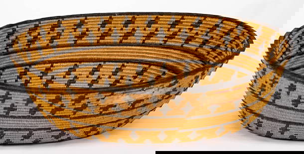 Chemehuevi, Basket Ca.1898-1913 [11.875 Inches]: Chemehuevi, Basket Ca.1898-1913. Measures 3.5 x 10.375 x 11.875 inches; with Los Angeles County Natural History Museum loan number on side. Provenance: Formerly Collection of Francis Xavier Ammann