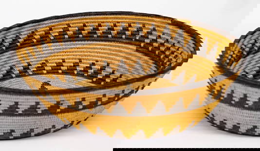 Chemehuevi, Basket Ca.1898-1913 [10 Inches]: Chemehuevi, Basket Ca.1898-1913. Measures 3 x 10 inches; with Los Angeles County Natural History Museum loan number written on base. Provenance: Formerly Collection of Francis Xavier Ammann (1866 -