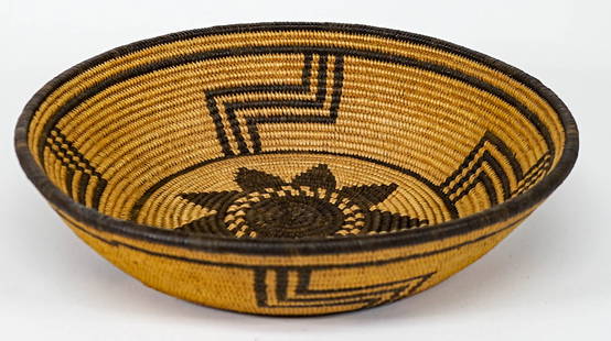 Chemehuevi, Basket Ca.1898-1913 [9.25 Inches]: Chemehuevi, Basket Ca.1898-1913. Measures 2 x 9.25 inches; with Los Angeles County Natural History Museum loan number written on base. Provenance: Formerly Collection of Francis Xavier Ammann (1866 -