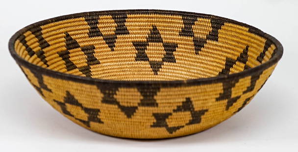 Chemehuevi, Basket Ca.1898-1913 [8.875 Inches]: Chemehuevi, Basket Ca.1898-1913. Measures 2.5 x 8.875 inches; with Los Angeles County Natural History Museum loan number written on base.. Provenance: Formerly Collection of Francis Xavier Ammann