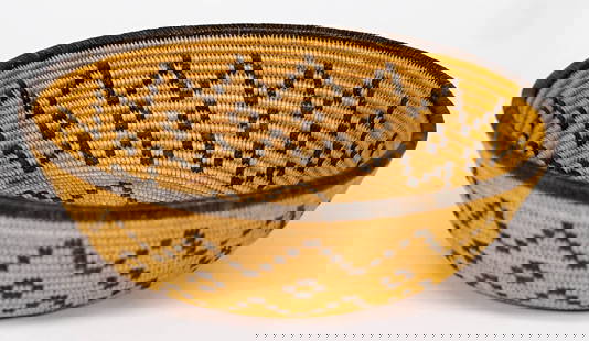 Chemehuevi, Basket Ca.1898-1913 [7.5 Inches]: Chemehuevi, Basket Ca.1898-1913. Measures 2.25 x 7.5 inches; with Los Angeles County Natural History Museum loan number written on base. Provenance: Formerly Collection of Francis Xavier Ammann (1866