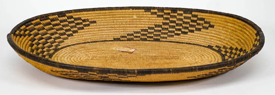 Chemehuevi, Basket Ca.1898-1913 [13.625 in.]: Chemehuevi, Basket Ca.1898-1913. Measures 2 x 10.5 x 13.625 inches; with Los Angeles County Natural History Museum loan number written on base. Provenance: Formerly Collection of Francis Xavier