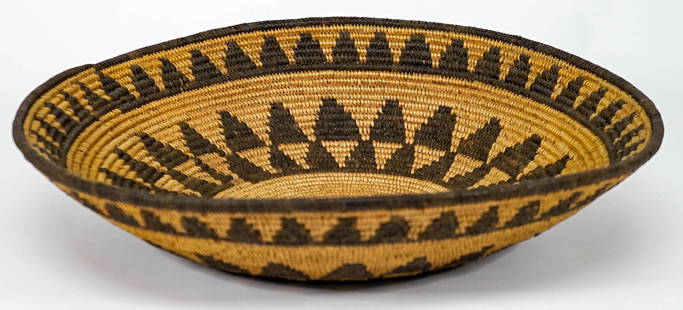 Chemehuevi, Basket Ca.1898-1913 [13.25 Inches]: Chemehuevi, Basket Ca.1898-1913. Measures 2.75 x 13.25 inches; with Los Angeles County Natural History Museum loan number written on base. Provenance: Formerly Collection of Francis Xavier Ammann