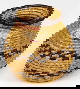 Chemehuevi, Basket Ca.1898-1913: Chemehuevi, Basket Ca.1898-1913. Measures 3.625 x 3.75 inches; with Los Angeles County Natural History Museum loan number paper label on side. Provenance: Formerly Collection of Francis Xavier Ammann