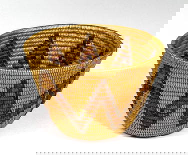 Chemehuevi, Basket Ca.1898-1913: Chemehuevi, Basket Ca.1898-1913. Measures 1.875 x 3 inches. Provenance: Formerly Collection of Francis Xavier Ammann (1866 - 1931), Needles, California, By Descent. Excellent condition. No signs of