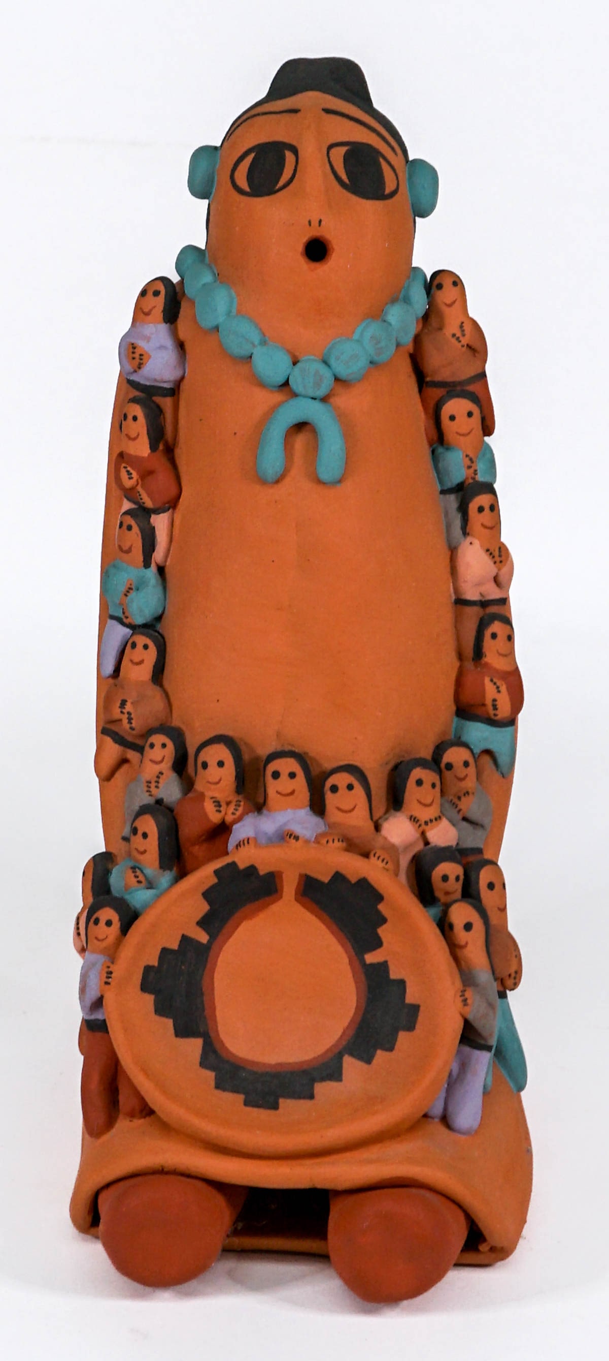 Geneve Bitone Navajo Storyteller Figure 11.25IN: E. Bitone signed Native American Navajo storyteller figure with 20 children measures 11.25 in. tall x 4.5in. wide x 6.75 in. deep. No evidence of cracks or repairs. If lot is absent of a condition rep