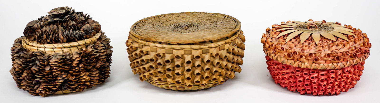 Native American (3) Lidded Baskets [Pine Cones] (1 of 6)
