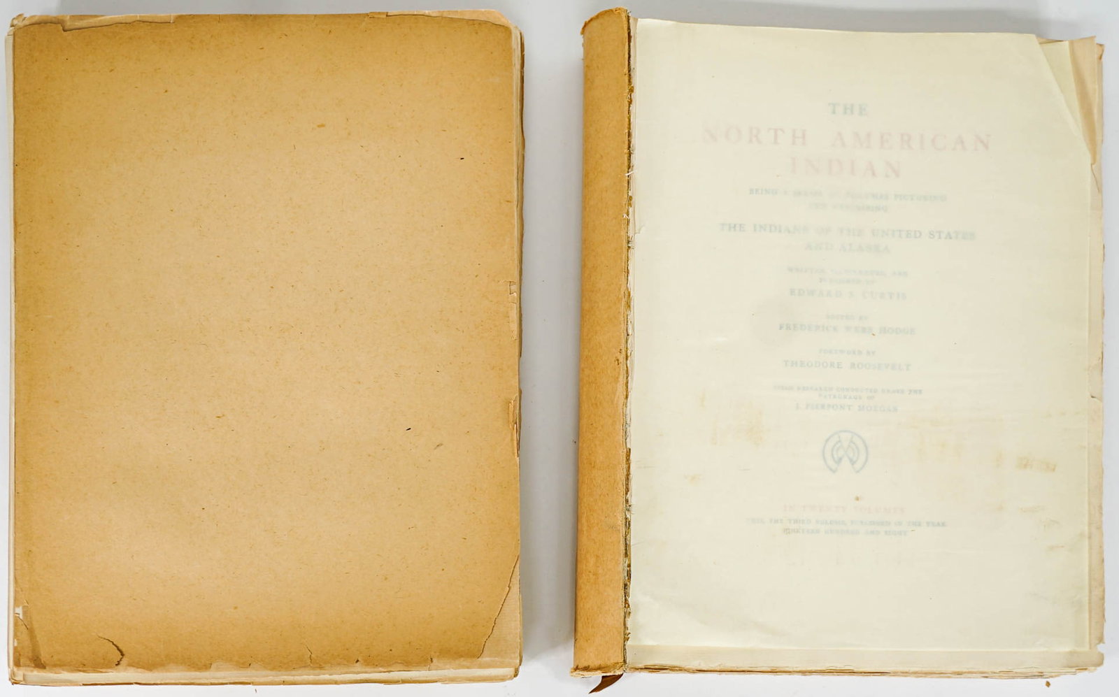 Text Volumes of The North American Indian: Curtis, Edward S. 1868-1952. Text Volumes of The North American Indian volumes III and XVI. Text only, lacking photogravures, no spine or covers. Pages measure approximately 12.5 x 9.5 inches. If lot 