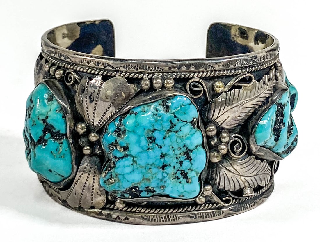 Navajo John Mike Sterling Turquoise Cuff Bracelet (1 of 7)