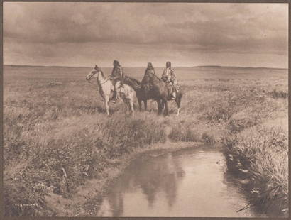 Edward Curtis [The Three Chiefs-Piegan]: EDWARD SHERIFF CURTIS (1858–1952) The Three Chiefs - Piegan, 1900. In the Land of the Sioux: Three Chiefs, Piegan, 1900Gelatin silver, possibly platinum, print, flush-mounted, notation 'X2500-00'