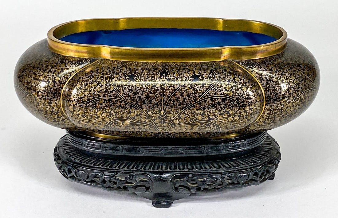 Antique Asian Cloisonne Oval Bowl on Stand (1 of 7)