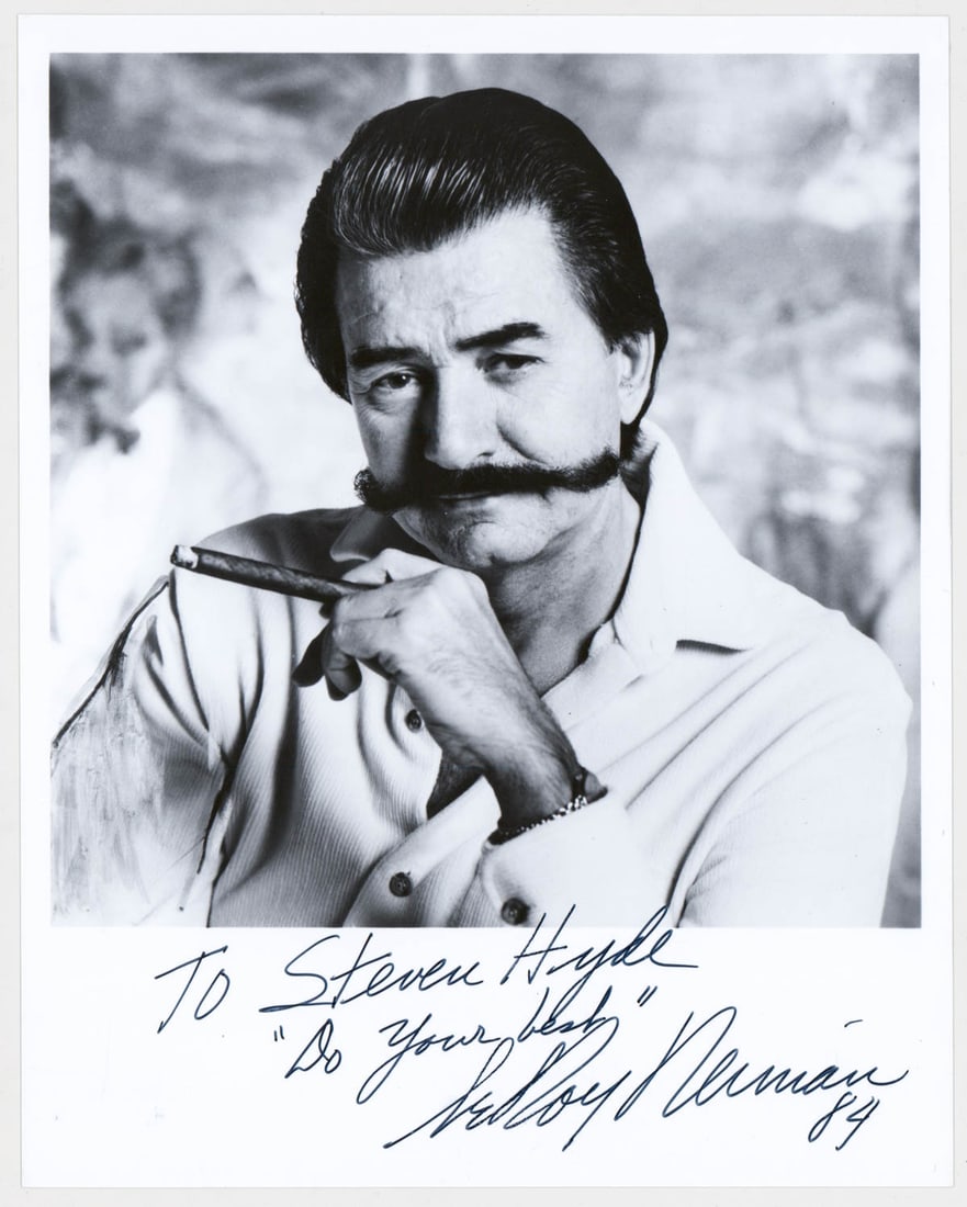 Leroy Neiman 8x10 Photo SIGNED BAS COA: Sports Artist Leroy Neiman 8x10 photo signed and inscribed. Beckett Authentication Services COA #BM03045. If lot is absent of a condition report one may be requested via email. Condition report is pro