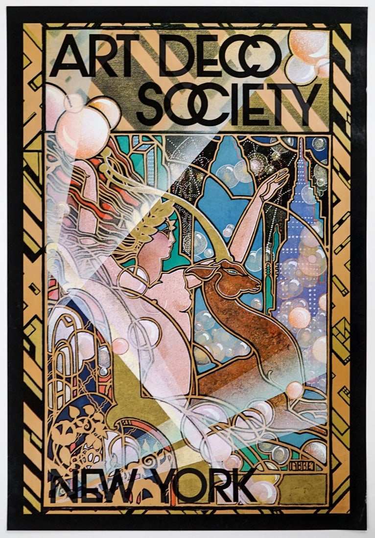 Dennis Abbe Art Deco Society New York City Poster: Dennis Abbe Art Deco Society New York City Poster. Measures 31.75 x 21.875 inches. VG-EX condition with some light creases. Unframed, loose and not glued, mounted or backed. If lot is absent of a cond