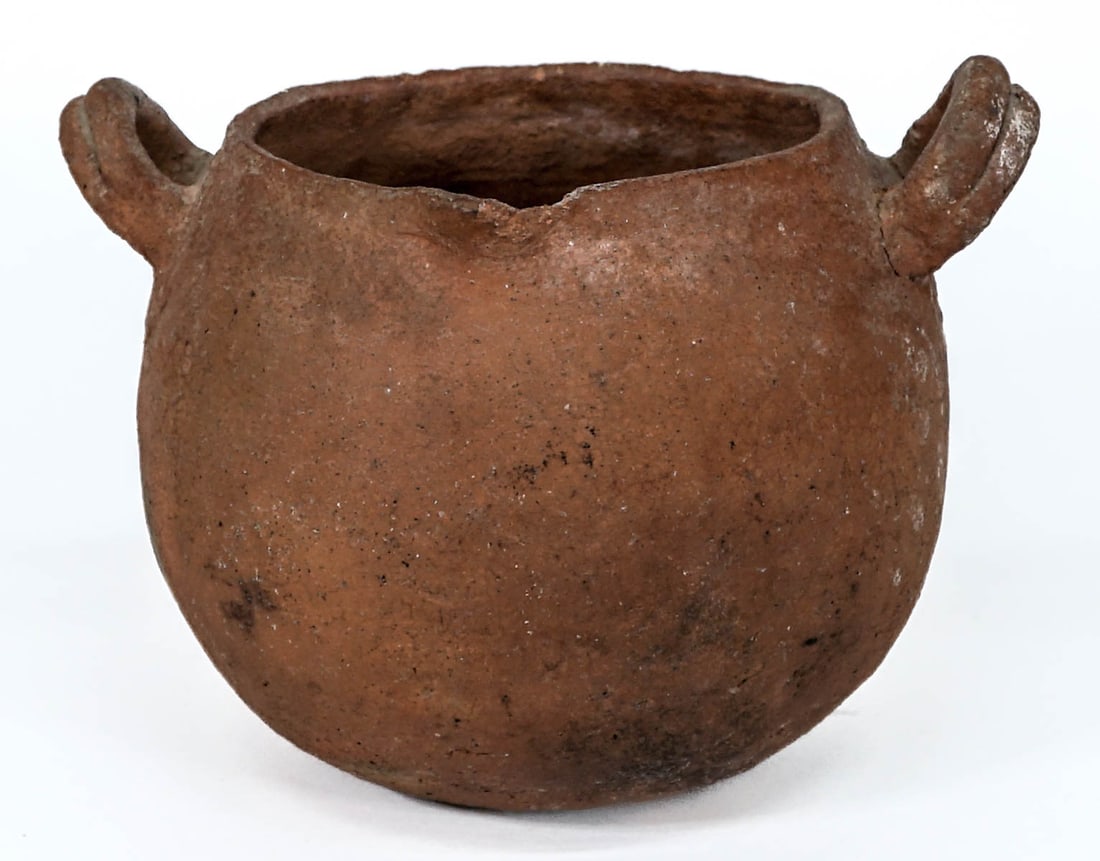 Circa 1890 Papago Pottery Handled & Lipped Pot: Circa 1890 Papago Pottery Handled & Lipped Pot. Purchased in 1966 from James Cross. Measures 5.625 inches tall x 6.5 x 7.25 inches. One handle appears to have been repaired, no other damage is evident