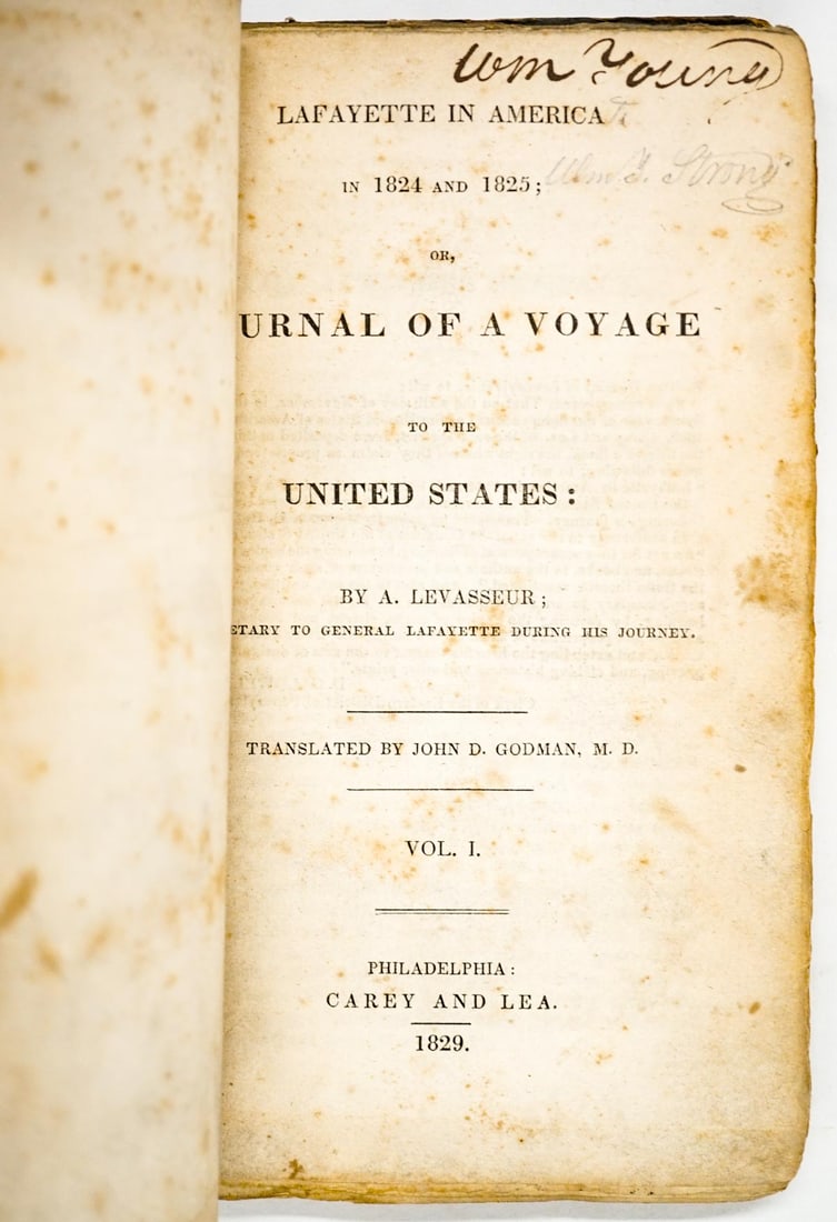 Auguste Levasseur's Lafayette in America 2 Vol's: Auguste Levasseur's Lafayette in America in Two Volumes (1829). Binding Copies. There are NO library book card pockets affixed unless photographed and/or disclosed otherwise. Many simply have a BSC bo