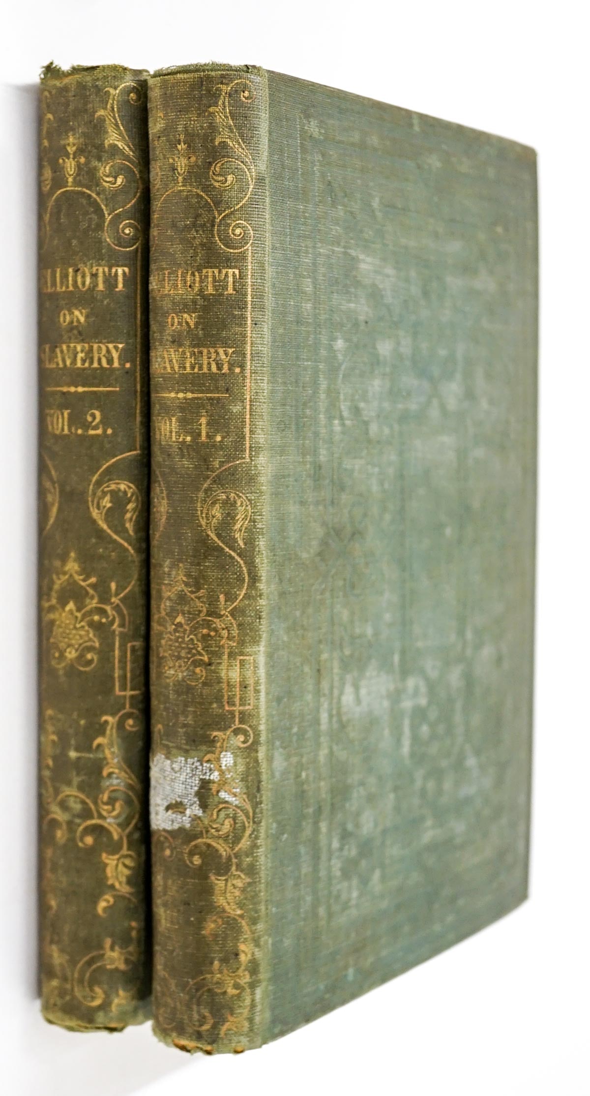 Elliott on Slavery (2 Vol Set) 1851: Sinfulnes of American Slavery by Rev. Charles Elliott in two volumes. 1851. Cloth blindstamped covers with gilt lettering and design. Published by L. Swormstedt and J. H. Powers, Cincinnati. 257 pp. +