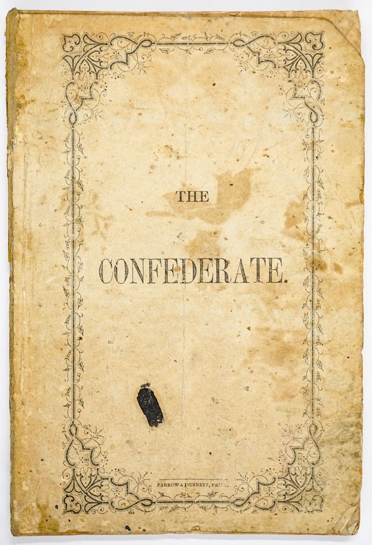 The Confederate No. 1 (1863): The Confederate No. 1, Mobile, Alabama: S. H. Goetzel and Company (1863). Leather wallet type holder. Measures 7.25 x 4.875 inches, 102 pp. Pages included: the cover, then the first page with no page 
