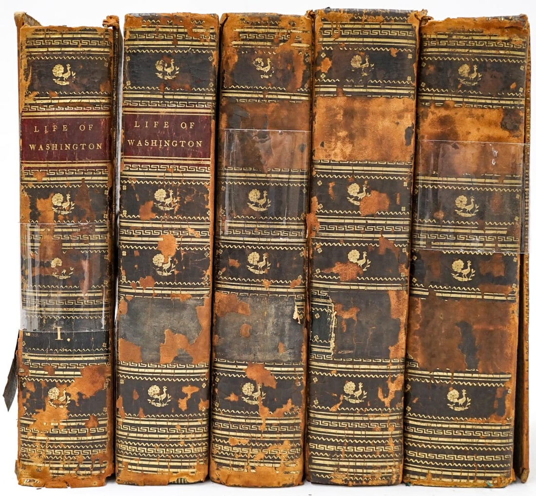 1804 The Life of George Washington John Marshall: The Life of George Washington. By John Marshall. Published and printed by C.P. Wayne. 1804. Complete Five Volumes. 1st edition. Binding Copies. There are NO library book card pockets affixed unless ph