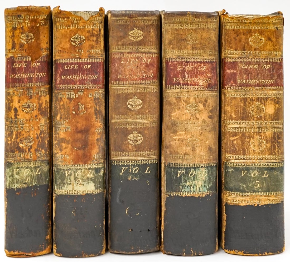 1804 The Life of George Washington 5 Volumes: The Life of George Washington. By John Marshall. Published and printed by C.P. Wayne, Philadelphia, 1804. Complete Five Volumes. 1st edition. Binding Copies, interior pages are poor to fair and comple