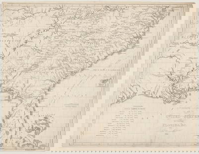 1816 Southern Section United States Florida: Southern Section of the United States Including Florida and C., dated 1816. Measures 16 x 21 inches. Good to very good condition with a few repairs below date at center base. Publication: Atlas til