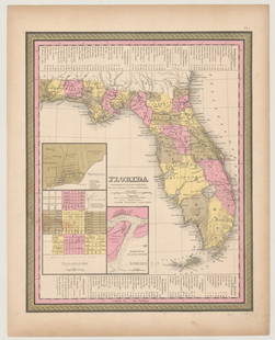 1849 Map of Florida: FLORIDA by S. Augustus Mitchell, Philadelphia. From The New Universal Atlas... With inset maps of Tallahassee, Pensacola, and St. Augustine. Undated, but the date 1849 is written in old pencil at the