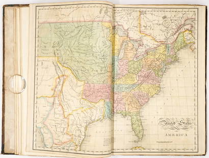 1823 A Complete American Atlas: CAREY, HENRY CHARLES; and ISAAC LEA. A Complete Historical, Chronological, and Geographical American Atlas. 53 numbered double-page engraved mapsheets, charts and letterpress tables (complete).
