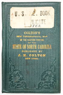[North Carolina] Topographical Map 1863: [NORTH CAROLINA] Colton, Joseph Hutchins. Colton's New Topographical Map of the Eastern Portion of the State of North Carolina with Part of Virginia & South Carolina. Large lithographed pocket map of
